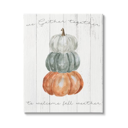 Stupell Industries Gather Together Fall Weather Pumpkins Canvas Wall Art